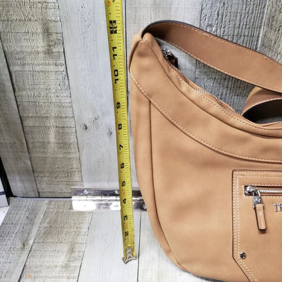 TRUE RELIGION Purse Bag Suede Hobo Crossbody Tan Adjustable Strap Zip Top NEW - Picture 10 of 12
